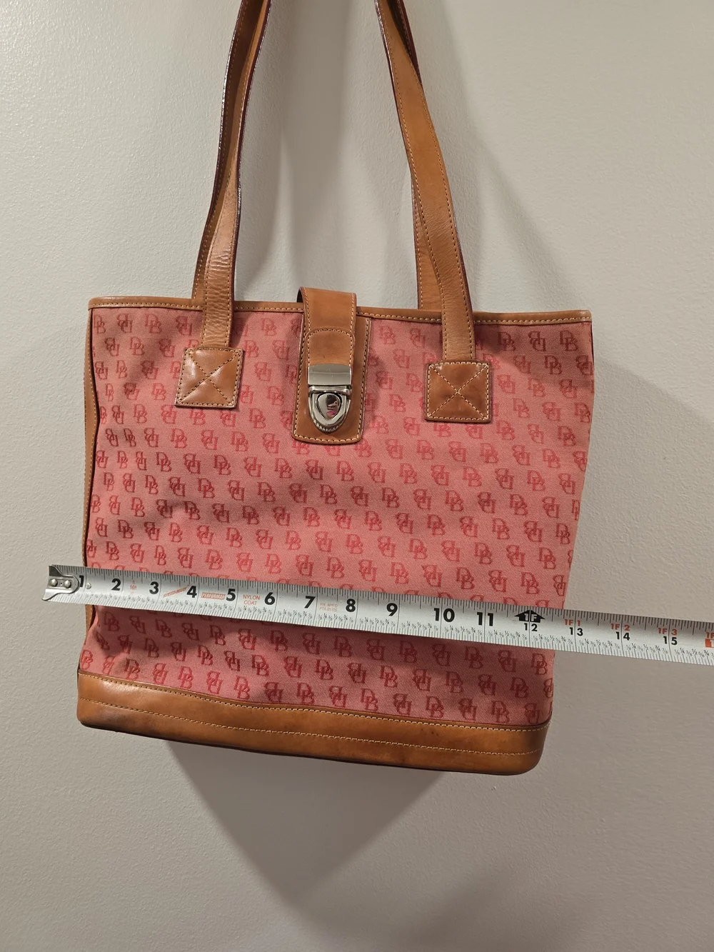 Vintage Y2K Dooney & Bourke Red Monogram Canvas Medium Shopper Tote Bag